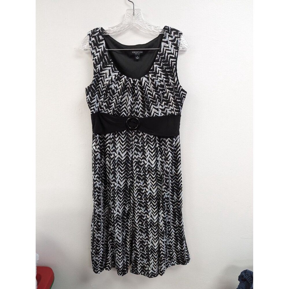 Perceptions Sleeveless Dress Black White Sz 14 Womens Flare